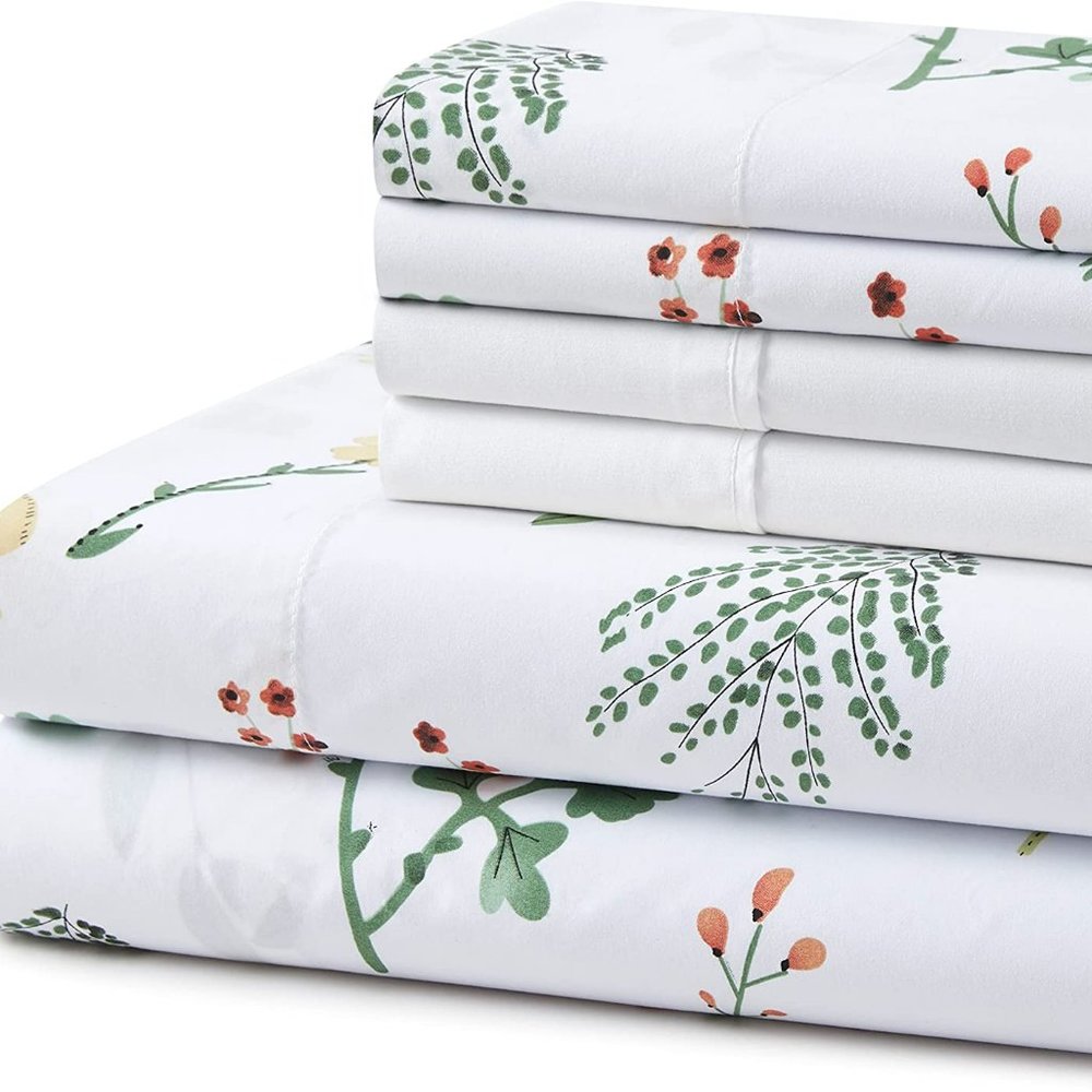 6PC Super Soft Sheet Wrinkle Free Deep Pocket 4 Pillowcases 1 Flat 1 Fitted
